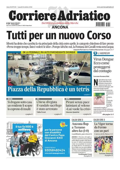 Prima-pagina-corriere adriatico-edizione-di-oggi-14-10-2024